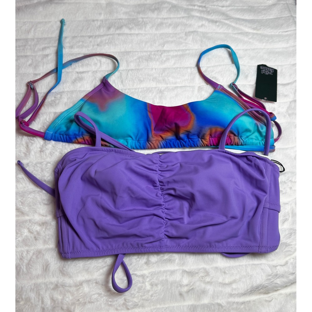 Lot of 2 NWT Wild Fable Tie Dye & Shade Shore Purple Bikini Tops Small